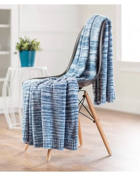 Chanasya Premium Chenille Knit Texture Throw Blanket - Blue/White - (50" x 65") - Picture 4 of 6